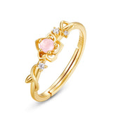 Round Cut Pink Crystal Flower Opening Silver Ring