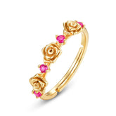 Red Corundum Rose Opening Sterling Silver Ring