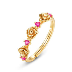 Red Corundum Rose Opening Sterling Silver Ring