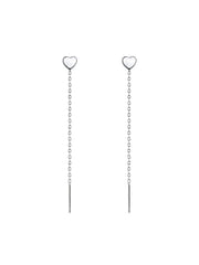Smooth Heart Ear Line Silver Drop Earrings for Women