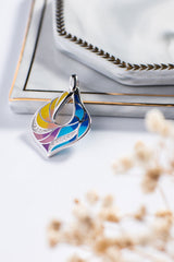 Veins of Leaf Colourful Enamel Silver Pendant
