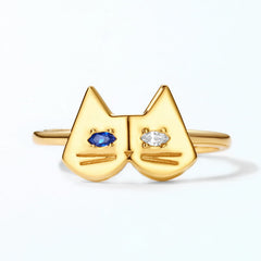 Mandarin Duck Eye Cute Cat Blue Spinel Zircon Opening Sterling Silver Ring