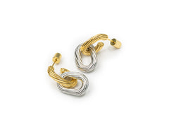 Golden and Silver Dual Colour Buckle Drop Earrings