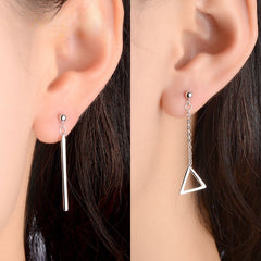 Hollow Triangle and Strip Silver Drop Earrings for Women
