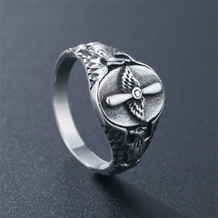 Aircraft Propeller Oval Titanium Steel Ring for Men