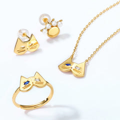 Mandarin Duck Eye Cute Cat Blue Spinel Zircon Opening Sterling Silver Ring