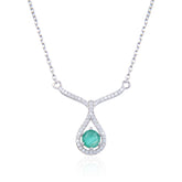 V Shape Water Droplet Round Cut Natural Gemstone Silver Necklace