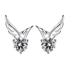 Round Zircon Angle Wings Silver Studs Earrings for Women