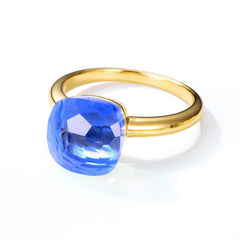 Candy Square Synthetic Crystal Golden Colour Sterling Silver Ring