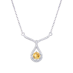 V Shape Water Droplet Round Cut Natural Gemstone Silver Necklace