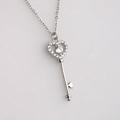 Love Key with Zircon Pendant Silver Necklace for Women