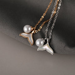 Fishtail with Pearl Pendant Silver Necklace for Women