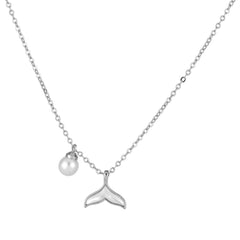 Fishtail with Pearl Pendant Silver Necklace for Women