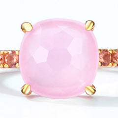 Geometric Round Cut Pink Crystal Silver Ring
