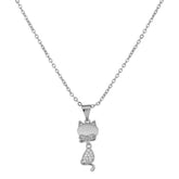 Zircon Cat Pendant Silver Necklace for Women