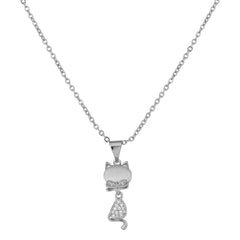 Zircon Cat Pendant Silver Necklace for Women