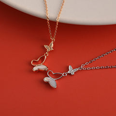 Mother of Pearl Half-hollow Butterfly Silver Necklace for Women