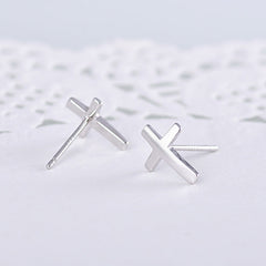 Glossy Cross Silver Studs Earrings for Women