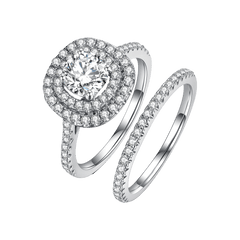 Double Soleste Halo Moissanite Ring and Eternity Ring Pack