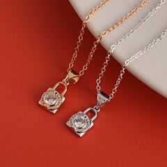 Zircon Small Lock Pendant Silver Necklace for Women