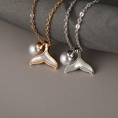 Fishtail with Pearl Pendant Silver Necklace for Women