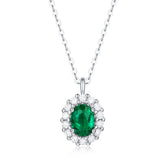 (1.5CT) Lab-Created Emerald Oval Ice Cut Soleste Halo Pendants Silver Necklace for Women