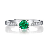 (0.5CT) Lab-Created Emerald Round Ice Cut Solitaire Four Prongs Adjustable Open-ended Silver Ring for Women
