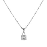 Zircon Small Lock Pendant Silver Necklace for Women