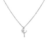 Zircon Moon with Star Short Tassel Silver Necklace for Women