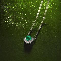 (0.5CT) Lab-Created Emerald Round Ice Cut Solitaire Pendants Necklace for Women