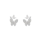 Double Butterflies with Zircon Silver Studs Earrings for Women