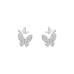 Double Butterflies with Zircon Silver Studs Earrings for Women