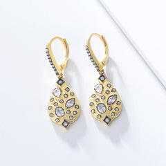Vintage Plated 14K Gold with Zircon Silver Drop Earrings for Women