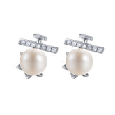 Freshwater Pearl with Zircon Silver Stud Earrings for Women