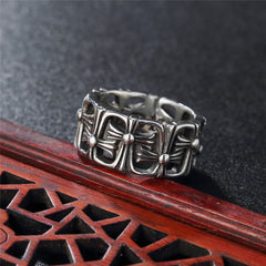 Forward Reverse Connected Cross Flower Titanium Steel Ring for Men