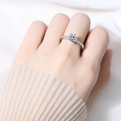 Moissanite Round Cut Six Prongs Cathedral Silver Engagement Ring for Women