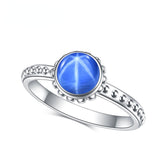 Luxury Six Ray Star Inlaid Red and Sapphire Round Cut Jewelry S925 Silver Ring for Women