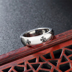 Simple Cross Flower Pattern Titanium Steel Ring for Men