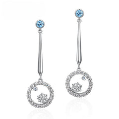 Hollow Circle Pendant Snowflake Blue Zircon Sterling Silver Drop Earrings
