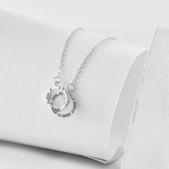 Double Circle Buckle with Zircon Silver Couple Necklace for Women