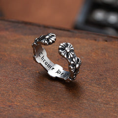 Simple Cross Flower Open Titanium Steel Ring for Men