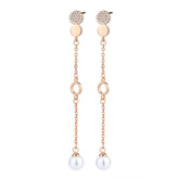 Zircon Circle with Pearl Tassel Silver Drop Earrings for Women