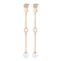 Zircon Circle with Pearl Tassel Silver Drop Earrings for Women