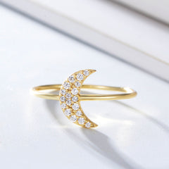 Moon Shape with Zircon Sterling Silver Ring for Women
