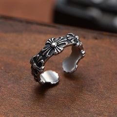 Simple Cross Flower Open Titanium Steel Ring for Men