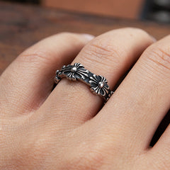 Simple Cross Flower Open Titanium Steel Ring for Men