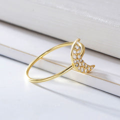 Moon Shape with Zircon Sterling Silver Ring for Women