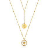 Navigator Round Shape Mother of Pearl Double Layer Sterling Silver Necklace