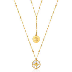 Navigator Round Shape Mother of Pearl Double Layer Sterling Silver Necklace