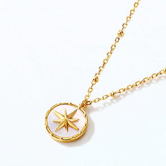 Navigator Round Shape Mother of Pearl Double Layer Sterling Silver Necklace